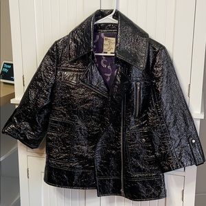 3/4 sleeve black pleather motojacket